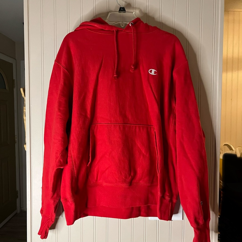 Champion Sweatshirt Hoodie Mens Size Large Red Reverse Weave Streetwear